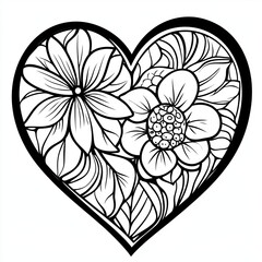 Creative Heart Coloring Book Page Simple Illustration for Relaxation