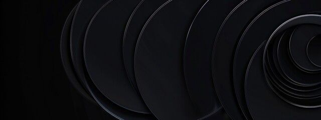 Wall Mural - Abstract minimalist wallpaper with minimalist circles and lines on black background. Featuring white space in the center for text, ideal for design templates and modern banners.