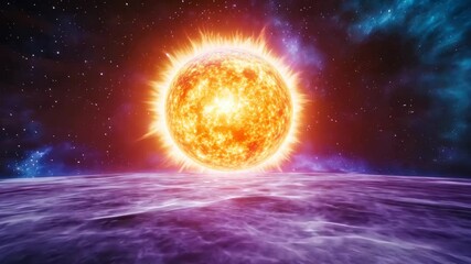 Wall Mural - Glowing star rising over purple alien planet surface