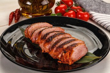 Wall Mural - Sliced duck breast baked with cherry