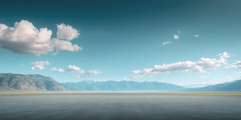 Wall Mural - asphalt road, mountain landscape, sunny day, cloudscape, travel