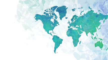  Global world map, green teal polygonal background, travel, connection