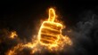 © Chanchai - A bright golden hand thumbs-up icon emerging from a cloud , symbolizing online approval and positivity