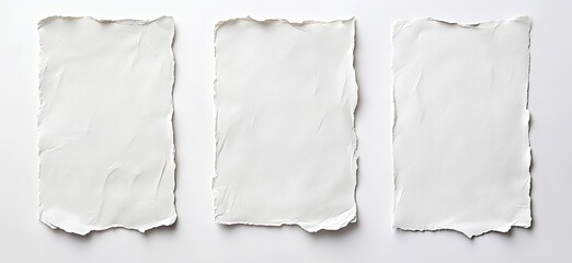 Wall Mural - Three textured white papers on white background, mockup