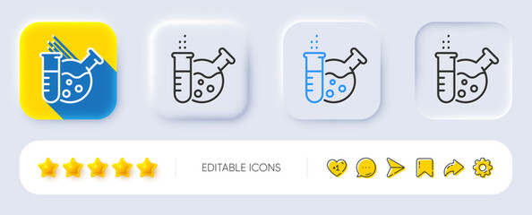 Wall Mural - Chemistry lab line icon. Neumorphic, Flat shadow, 3d buttons. Laboratory flask sign. Analysis symbol. Line chemistry lab icon. Social media icons. Vector