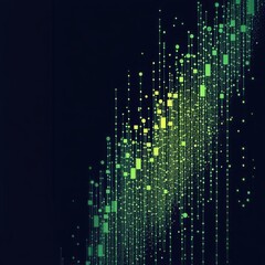 Leinwandbilder - Abstract Data Stream: Green Digital Flow on Dark Background, Emphasizing Connectivity and Modern Technology with Geometric Shapes and Gradient Lighting.