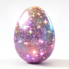 Wall Mural - sparkling Easter egg covered in shimmering glitter with a magical glow, isolated on white.