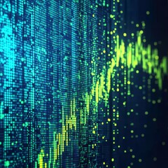Leinwandbilder - Abstract Digital Display: Visualizing Data Streams in Binary Code and Dynamic Graphical Representation with Glowing Elements