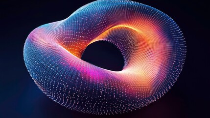 Wall Mural - surreal colorful wireframe torus with connecting dots and lines in 3d render, isolated geometric mod