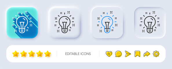 Wall Mural - Idea line icon. Neumorphic, Flat shadow, 3d buttons. Light bulb or Lamp sign. Creativity, Solution or Thinking symbol. Line idea icon. Social media icons. Vector