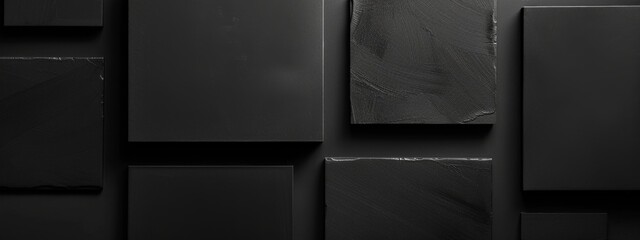 Wall Mural - Abstract minimalist wallpaper with minimalistic rectangles and lines on black background. Featuring white space in the center for text, ideal for design templates and modern banners.