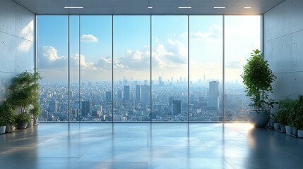 Wall Mural - Panoramic city view from modern minimalist office