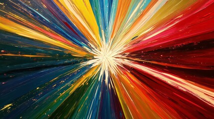 Wall Mural - abstract colorful burst radiating from center, vibrant hues and textures.