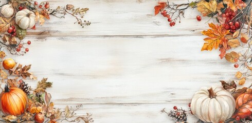 Wall Mural - Autumn Harvest Wooden Background; Thanksgiving