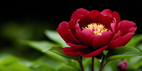 Poster - Close Up Red Peony Flower On Dark Background