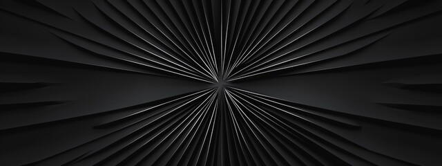 Wall Mural - Abstract minimalist composition with radial lines emanating from the center on black background. Featuring white space in the center for text, ideal for design templates and modern banners.