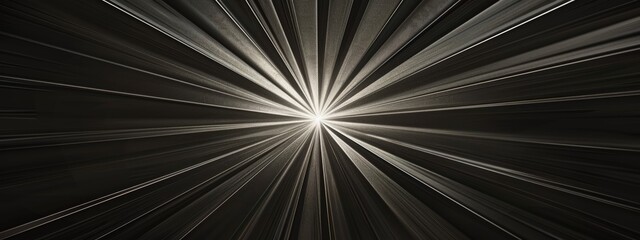 Wall Mural - Abstract minimalist composition with radial lines emanating from the center on black background. Featuring white space in the center for text, ideal for design templates and modern banners.