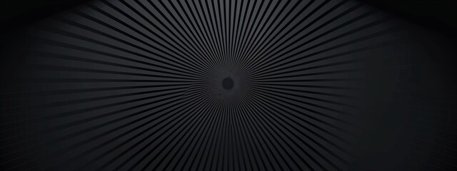 Wall Mural - Abstract minimalist composition with radial lines emanating from the center on black background. Featuring white space in the center for text, ideal for design templates and modern banners.