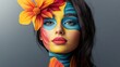 © Trushchenko_O - Woman with a flower painted on her head and face. The colors are bright and vibrant, giving the impression of a fun and playful atmosphere