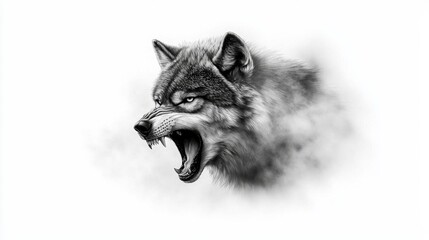 Wall Mural - a black and white drawing of a wolf with its mouth open