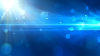 Poster - Abstract blue light rays, bright sunbeams, bokeh effect background