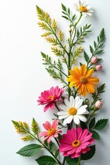 Wall Mural - Intricate arrangement of wormwood and assorted blooms against pure white , yellow, summer