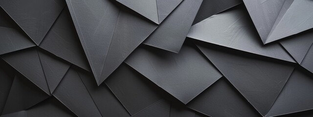 Wall Mural - Abstract minimalist wallpaper with sharp angles and triangles on black background. Featuring white space in the center for text, ideal for design templates and modern banners.
