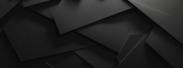 Wall Mural - Abstract minimalist wallpaper with sharp geometric angles and figures on black background. Featuring white space in the center for text, ideal for design templates and modern banners.