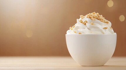 Poster - A bowl of whipped cream with peanuts on top