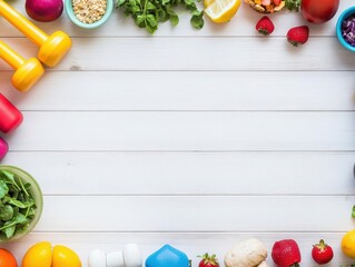Aufkleber - White wooden table displaying fresh fruits and vegetables in natural light