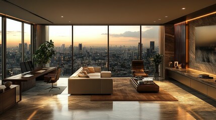 Wall Mural - Luxurious penthouse apartment sunset city view