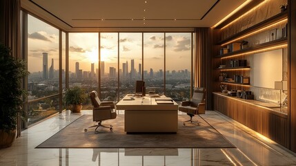 Wall Mural - Luxurious sunset office panoramic city view