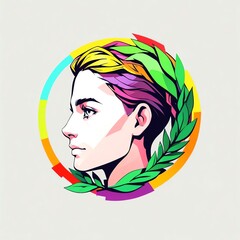 Wall Mural - Vibrant Pop Art Portrait of a Woman Adorned with a Colorful Laurel Wreath