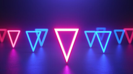 Wall Mural - a vibrant display of neon triangular shapes in blue and pink, creating a captivating light effect ag