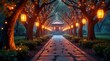 © Mali - Enchanted Pathway Leading to a Serene Pavilion Illuminated by Warm Evening Lights