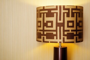 Wall Mural - Geometric Patterned Lamp Against Subtle Striped Wallpaper in Modern Interior