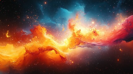 Wall Mural - Cosmic fire swirls across dark space