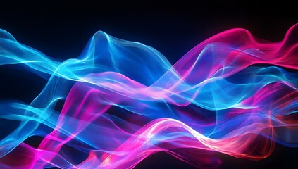Poster - Abstract swirling neon smoke trails in dark background