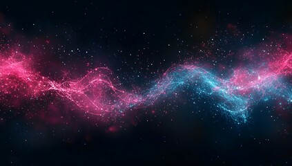 Poster - Abstract swirling pink & blue digital particles on dark background