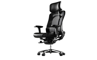 Poster - A black office chair with ergonomic features, isolated on a empty plain background
