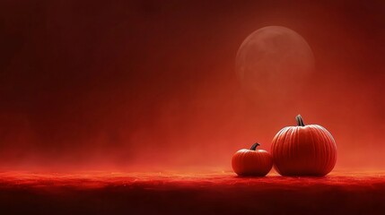 Canvas Print - A couple of pumpkins sitting on top of a red surface