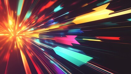 Poster - Abstract vibrant arrows burst forward, speed concept
