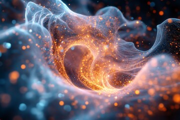 Wall Mural - Abstract Glowing Energy Vortex  Blue Orange Particles  Digital Art