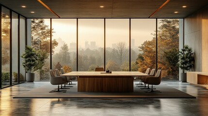 Wall Mural - Serene autumnal office sunrise city view