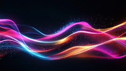 Poster - Abstract digital glowing waves on dark background