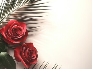 Sticker - Romantic red roses palm leaves background, wedding invitation design