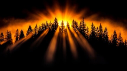 Canvas Print - The sun is shining through the trees in the dark