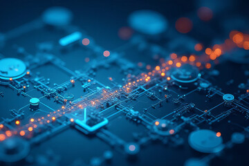 Wall Mural - Abstract technology background with glowing circuits and connections