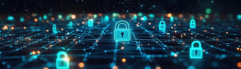 Fototapete - Lock on a network of glowing lights representing digital security and connectivity in technology