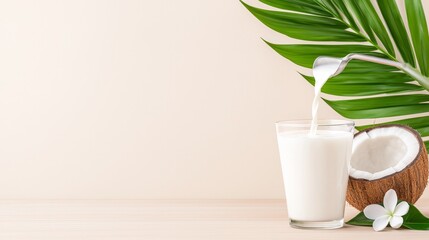 Poster - A glass of coconut milk being poured into a glass